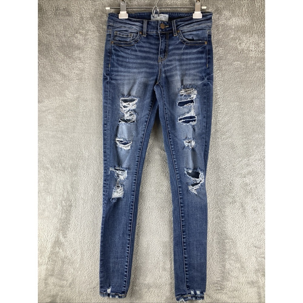 BKE Victoria Jeans Women's 25x31.5 Mid Rise Universal Fit Skinny Distressed‎